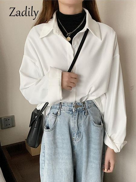 

shirts zadily 2022 autumn office long sleeve corduroy white shirt women korean style button up tunic blouse work female clothing