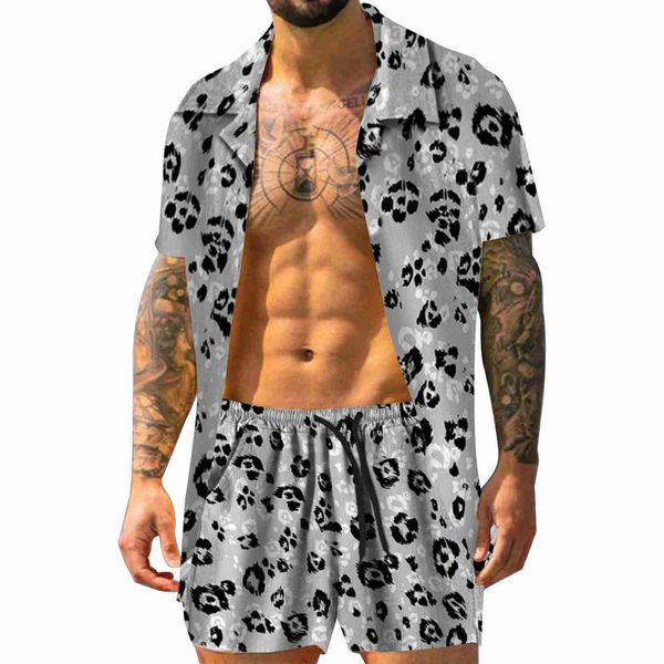

tracksuits men's summer fashion casual hawaiianss leopard print beach seaside boys satin formal vest set express suit mens wool tuxedo, Gray