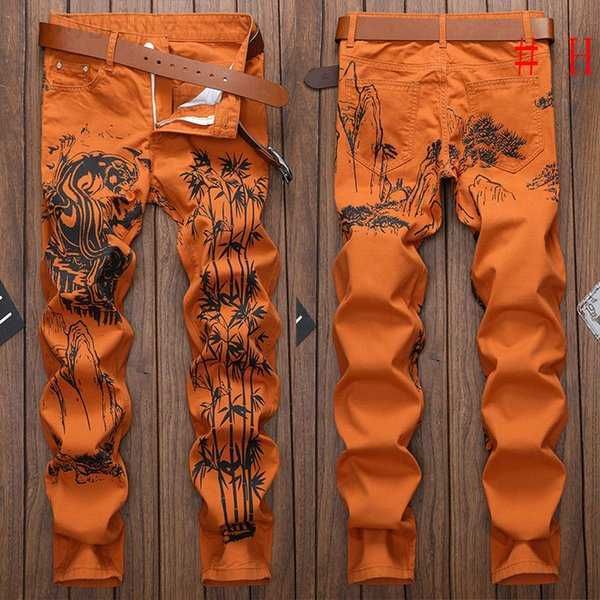 

men skinny jeans floral pant casual slim fit stretch denim jeans for 81j00, Blue