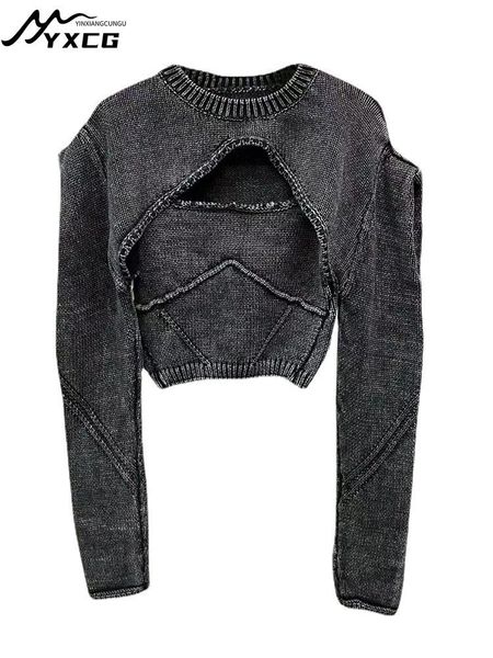 

women's tanks camis streetwear two piece set womens sleeveless o neck long sleeve knitting female set clothing knitted sweater 230419, White
