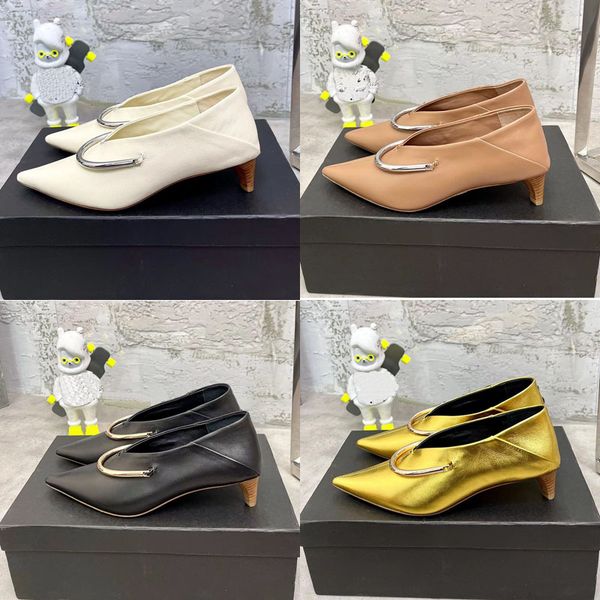 

2023 designer luxury pointed toes heel sandals womens 100% leather black/white/golden/pink/silver retro casual square button sandal ladys on