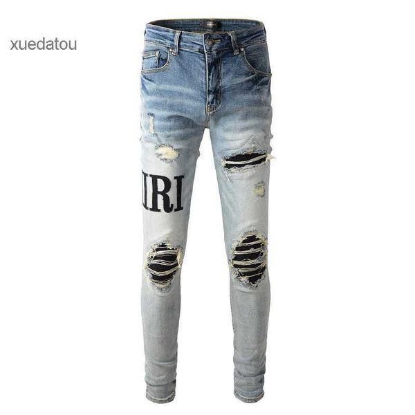 

distressed 20ss mens designer jeans ripped biker slim fit motorcycle denim for men fashion jean mans pants pour hommes #866 vj6a, Blue