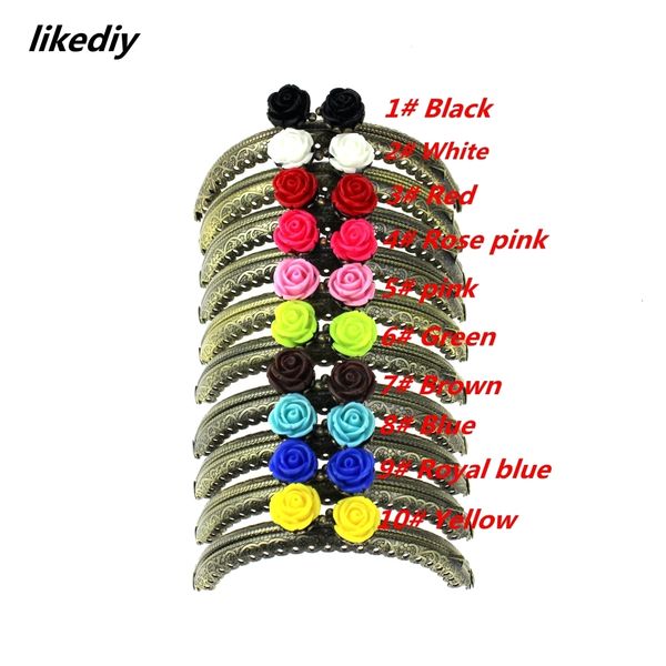 

bag parts accessories 10 pcs/lot 8.5 cm antique bronze rose head metal purse frame semicircle kiss clasp lace diy bag accessories 230419, Black