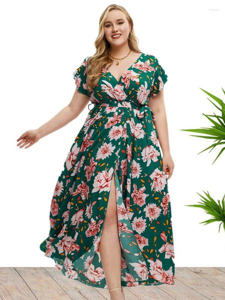 

plus size dresses large women's summer short sleeve print split dress women clothing evening, Black