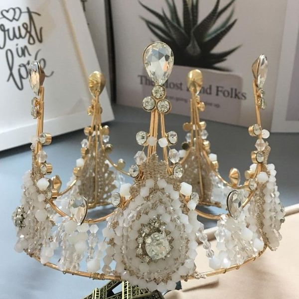 

round crown vintage lace headwear birthday party ornaments handmade beaded queen hair ornaments children's birthday cake ornaments ts-0, Silver