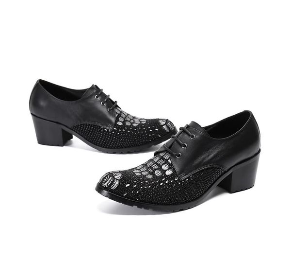 

british style men high heel shoes cow genuine leather fashion gentlemen t stage shoes male oxfords big size 38-46, Black