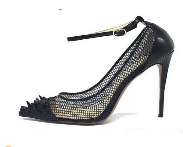 

fashion women shoes black gauze high heels rivets ankle strap wedding party shoes highheeled pumps 12cm10cm8cm studded spi9718066