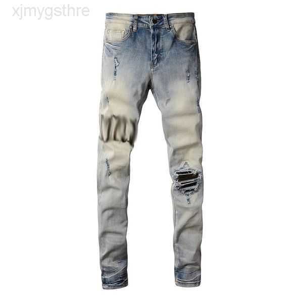 

mens jeans classic hip hop pants distressed ripped biker jean slim fit motorcycle denim 15l6pi, Blue