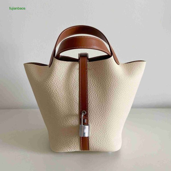 

hemres picotn handbags 2023 new genuine leather head layer cow skin litchi pattern colored vegetable basket women's bag fashion handhel, Black