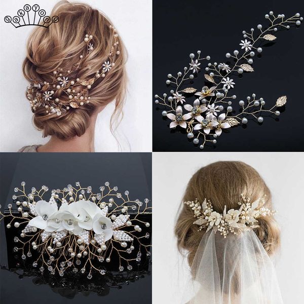 

wedding hair jewelry new design handmade crystal wedding hair accessories tiara headband headpiece simulated pearl bridal hair jewelry w0419, Slivery;golden