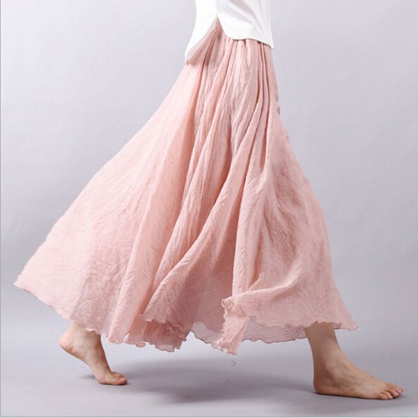 

skirts 14 colors linen maxi skirt pleated vintage boho maxi long casual cotton beach skirt empire a-line linen skirt ladies 230419, Black