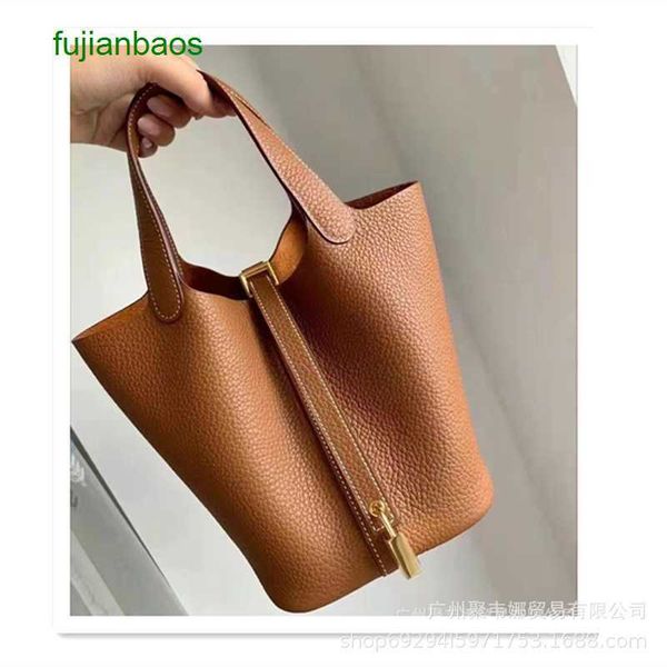 

hemres picotn handbags 2023 vegetable basket bucket bag head layer cowhide leather casual togo large capacity women's, Black