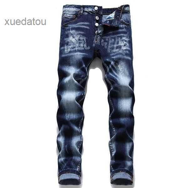 

jeans mens pants linen designer pants hip hop men jeans distressed ripped biker slim fit motorcycle denim for men 10 oe08, Blue