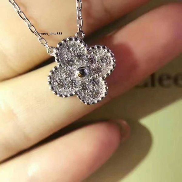 

luxury pendant necklaces albraham brand designer s925 sterling silver full crystal four leaf clover flower charm short chain choker with box