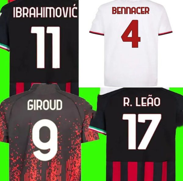 

ibrahimovic giroud soccer jerseys 2022 2023 theo brahim tonali romagnoli kessie saelemaekers ac maillot football jersey milans maillots de f, Black;yellow
