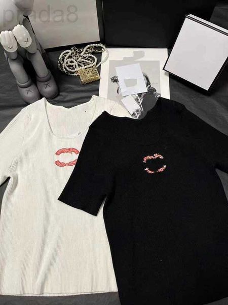 

women's knits & tees designer high beauty underlay knitwear black and white small fragrance style celebrity 2023ss spring/summer short