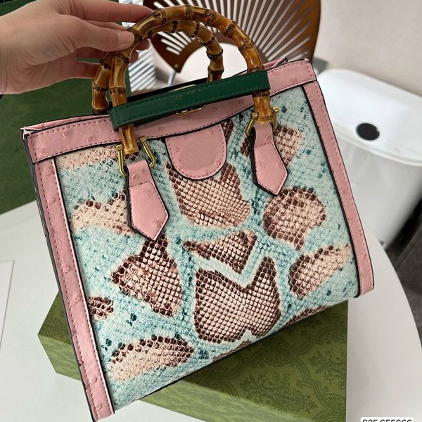 

colored python tote bag diana bamboo handle handbags crossbody shoulder bags genuine leather patchwork classic letter detachable adjustable