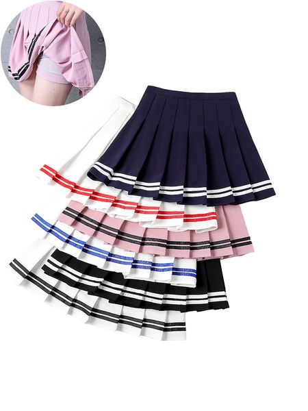 

skirts clearance sale y2k summer korean fashion short women skirt elastic high waiste striped harajuku pleated plaid a-line mini skirts 2304, Black