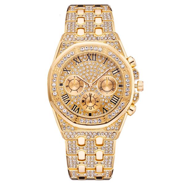 

wristwatches men iced out watches luxury full diamond gold stainless steel quartz wristwatches clock gift relogio masculino 230419, Slivery;brown