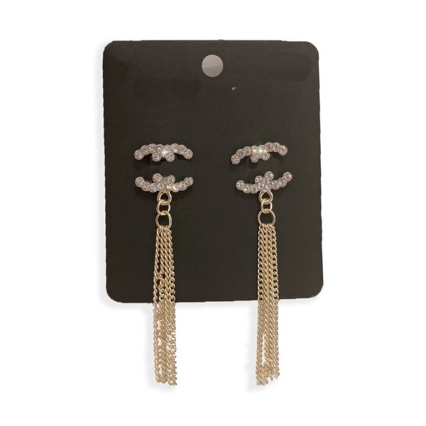 

designer women chain stud earrings charm spring 2023 diamond earrings fashion family jewelry luxury style 18k gold plating jewelry earrings, Golden
