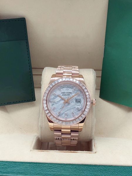 

41mm mens wristwatches automatic mechanical diamond bezel watches meteorite face with double calendar stainless steel strap sapphire sports, Slivery;golden