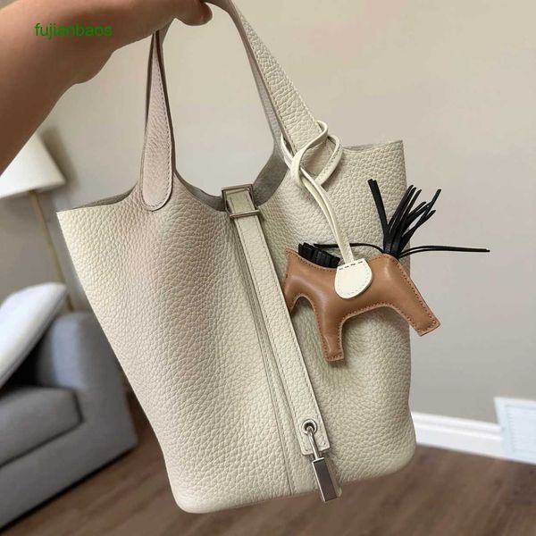 

hemres picotn handbags genuine leather vegetable basket women's bag versatile bucket togo cowhide silver buckle soft large capacity cas, Black