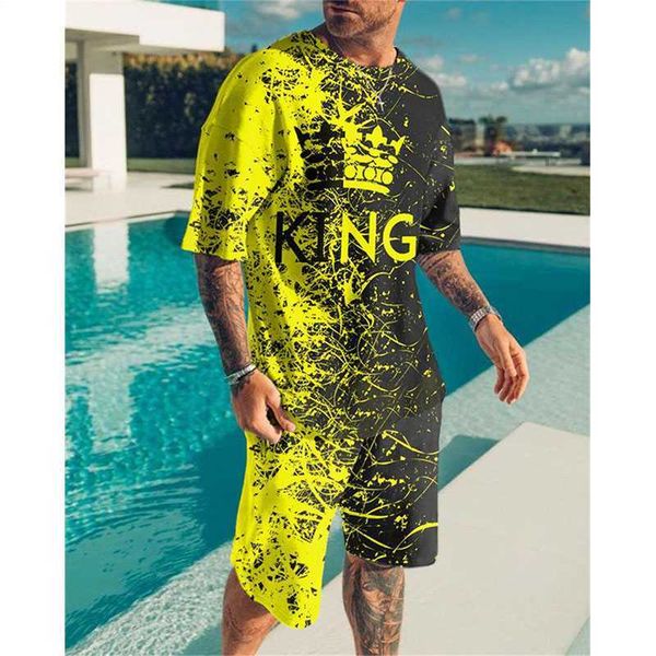 

tracksuits summer man set oversized short sleeve tshirt beach shorts tracksuits 2 piece fashion sportswear suit male clothing men's cha, Gray
