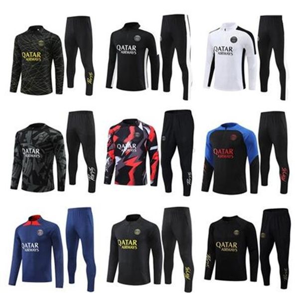 

22 /23/24 paris tracksuits training psgs chandal 2023 24 mbappe survetement foot tuta jacket retro futbol soccer football men and kids, Black
