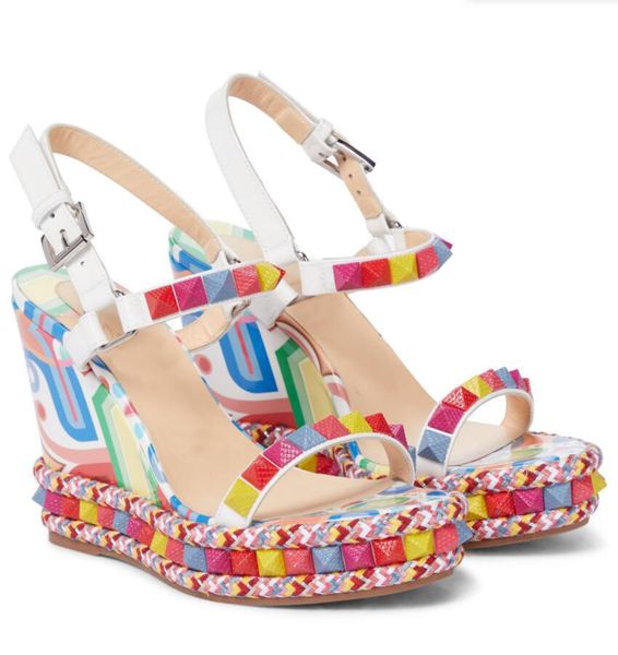 

women sandal stud reds sole high heel wedge cataclous shoes patent leather sandal wedges shoes lady wedding summer pop sandals brand box eu3, Black