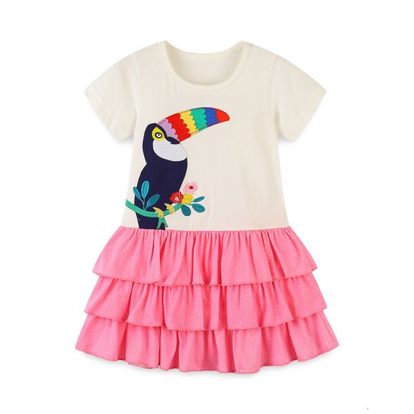

girl s dresses jumping meters 2023 princess girls birds embroidery short sleeve cotton toddler baby frocks kids costume layer dress 230418, Red;yellow