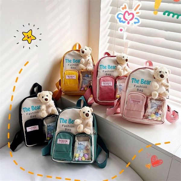 

cute cartoon children's backpack early spring transparent nylon backpack ins bear kindergarten backpack
