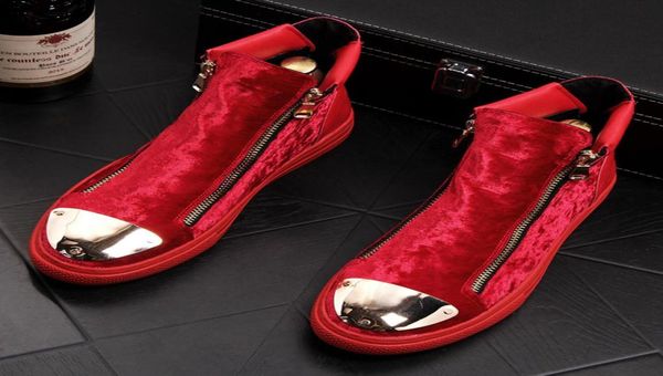 

velvet boots high british style shoes men zipper causal luxury shoes bottom rubber shoe for male size 38446600870, Black