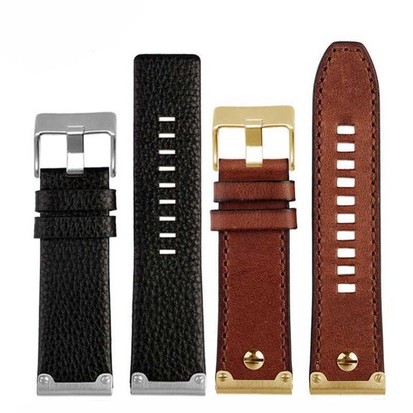 

26mm watchband for diesel vintage leather strap for men dz4318/4343/4476/4323 with antiwear steel head cowhide watch bracelet, Black;brown