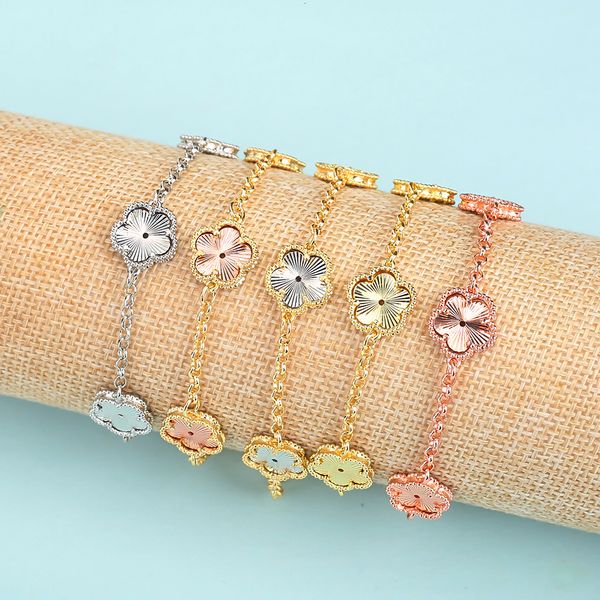

beaded gold-plated simple 5-color high-grade plant five-leaf petal flower bracelet women's high-quality luxury jewelry bride gift 23041, Black