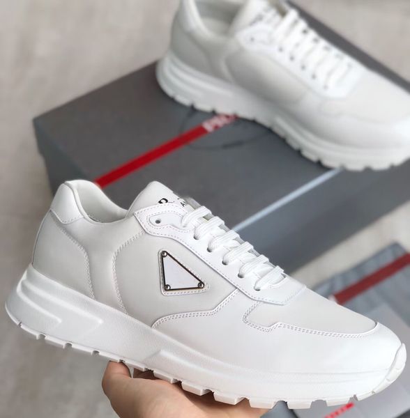 

prax 01 men brushed leather sneaker shoes white black technical rubber re-nylon runner sports discount casual walking original box eu38-46