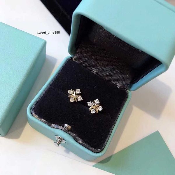 

luxury schlumberger charm earrings designer s925 sterling silver gold cross square zircon crystal earrings for women with box, Golden