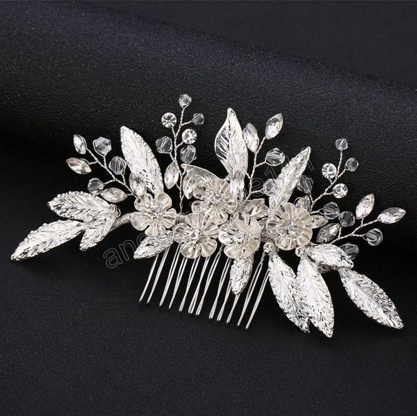 

elegant wedding hair combs for bride silver color crystal rhinestones women hairpins bridal headpiece hair jewelry accessories, Slivery;white
