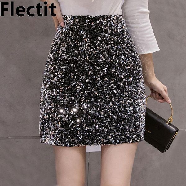 

dresses flectit womens sequin skirt bodycon high waisted glitter sequin mini skirt ladies new year party club wear *, White;black