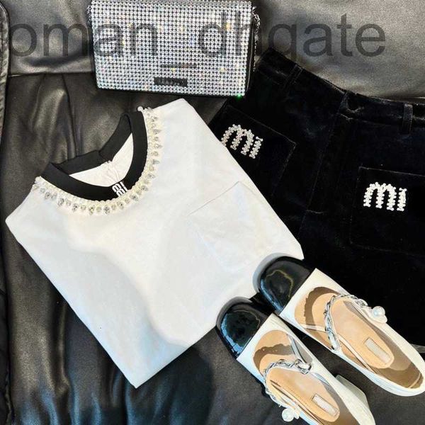 

men's t-shirts designer100% cotton miu shirt designer t shirt beaded short-sleeved t-shirt women's 23 summer color contrast fashio, White;black