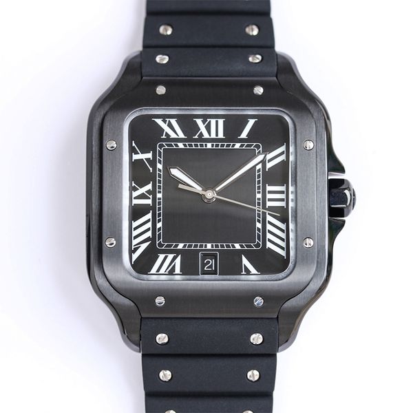 

square mens watches 39mm blue tank watch rubber and 904l stainless steel mechanical watches case bracelet fashion date watch male watch mont, Slivery;brown