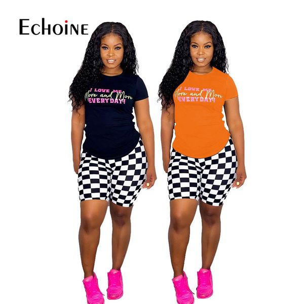 

dress echoine vrouwen lattice print fitness 2 delige set tshirt en biker shorts zomer mode jogger trainingspak party club outfits, White