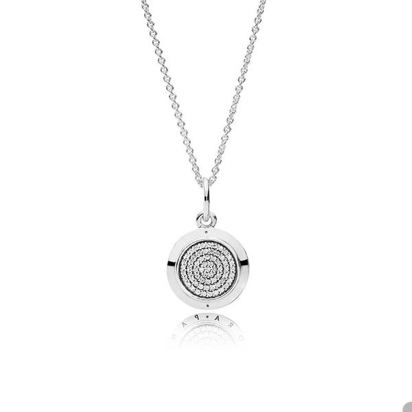 

925 sterling silver pave disc pendant necklace for pandora fashion link chain necklaces for women men girlfriend gift cz diamond designer je