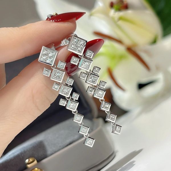 

square splicing dangle earring aaaaa zircon silver charm color party wedding drop earrings for women engagement promise jewelry, Golden