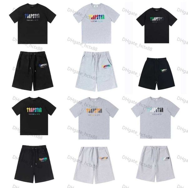 

men's t-shirts brand men's tracksuit t-shirt shorts suit two piece sets summer plush embroidery trapstar short sleeve sportswearme, White;black