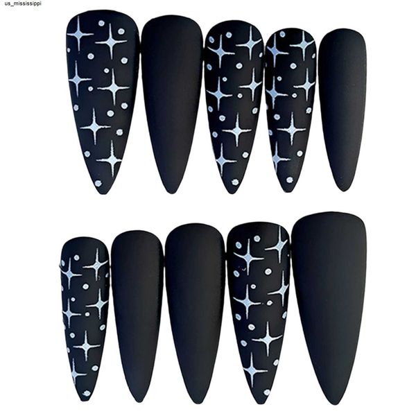 

false nails black frosted starry false nails full cover environment friendly acrylic nails for tips artificial finger manicure j230419, Red;gold