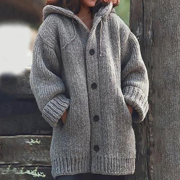 

sweaters modny nowy jesienny damski sweter w jednolitym kolorze z kapturem dzianinowy pojedynczy biustonosz sznurkowy swobodny sweter, White;black