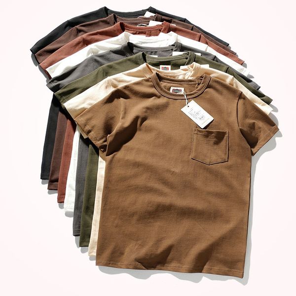 

men's tshirts summer pocket tshirt shortsleeved american retro heavyweight 280g round neck solid color simple bottoming 230419, White;black