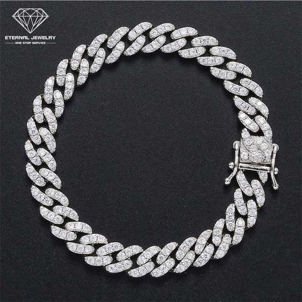 

american popular men real s925 silver 9k 10k 14k 18k gold yellow white pure moissanite diamond gem cuban chain bracelet