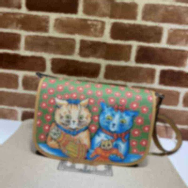 

luxury brand bags children's cat print messenger bag 664143 woman handbag leather shoulder ophidia messenge a223, Black;white