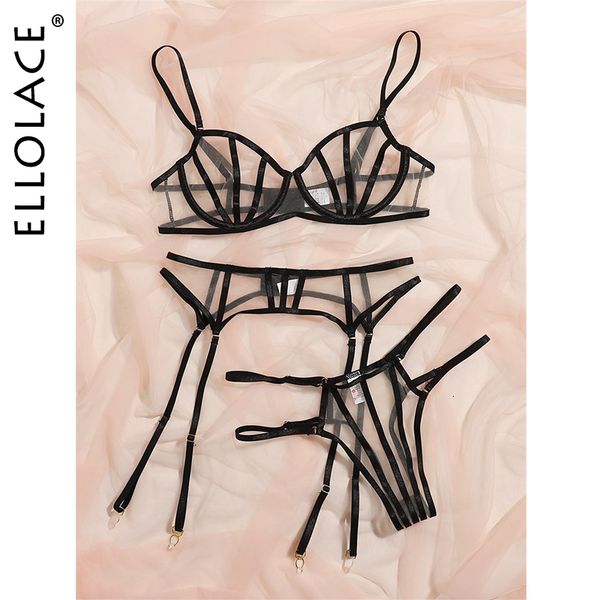 

set ellolace lingerie exotic costumes push up woman 3 pieces underwire erotic underwear transparent intimate 230419, Red;black
